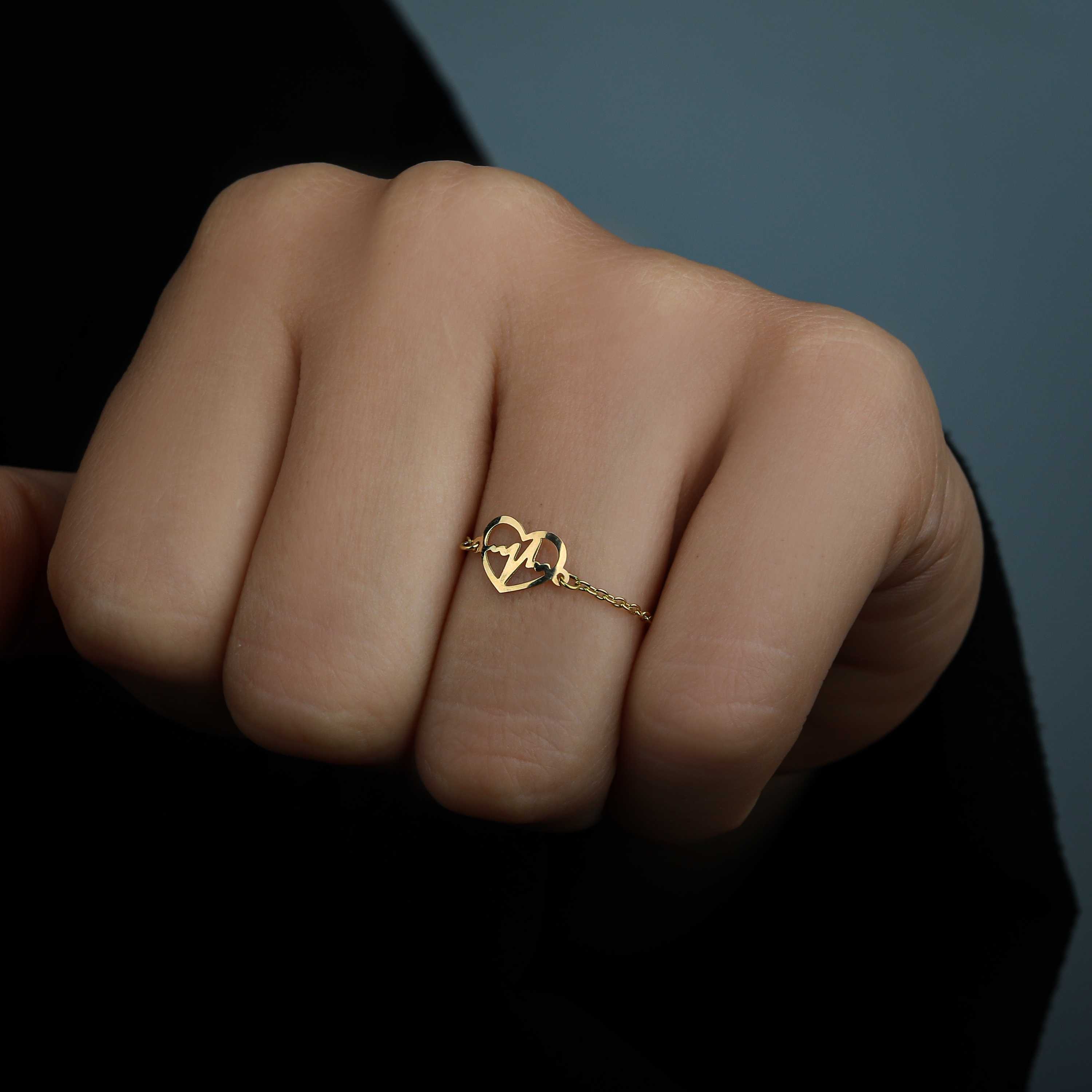 18k gold chain ring, Turkish made - (H-0981)
